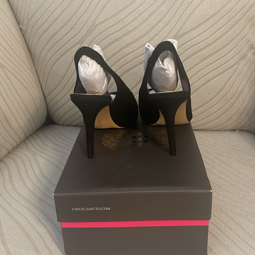 Vince Camuto AMPERETA Pump Black Suede Pointed Toe Sling Back dress Pumps 7,5 US - Picture 7 of 9
